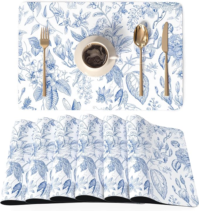 QIYI Placemats Set of 6, 12x18 Inch Faux Leather Place Mats by QIYI