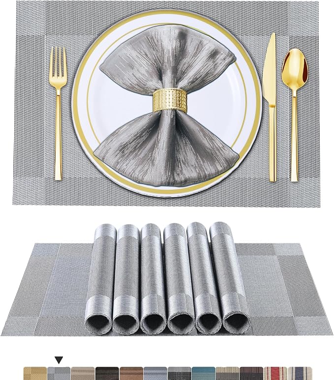 BETEAM Placemats Set of 6, Woven Vinyl Placemat by BETEAM