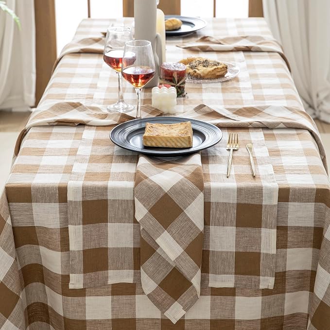 EVERLY 100% Yarn-Dyed Linen Rectangle Tablecloths 60x108Inches - Image 5