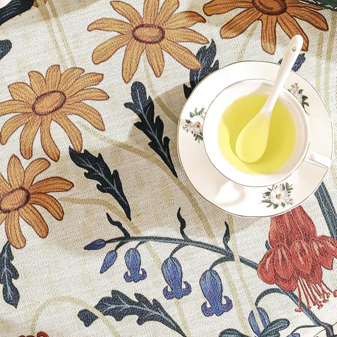 French Vintage Round Tablecloth, Linen Tablecloth - Image 5
