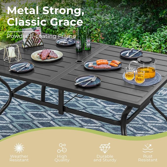 Outdoor Patio Dining Table for 6, All Weather Wrought Iron Black Outdoor Table - Image 7