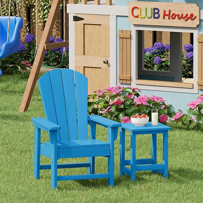 Costaelm Kids Outdoor Side Table, Small Patio HDPE Adirondack Square Table - Image 3