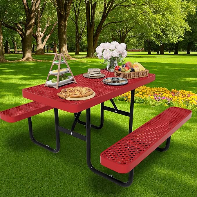 4FT Picnic Tables for Outdoors, Rectangular Commercial Metal Picnic Table Bench by HIMcup