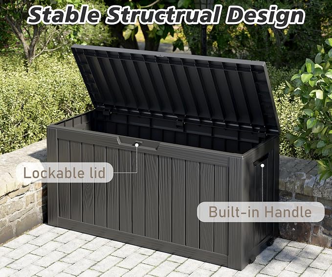 NUNU LAB 75 Gallon Outdoor Storage Box, Deck Box Resin Large Sturdy, Backyard - Image 4