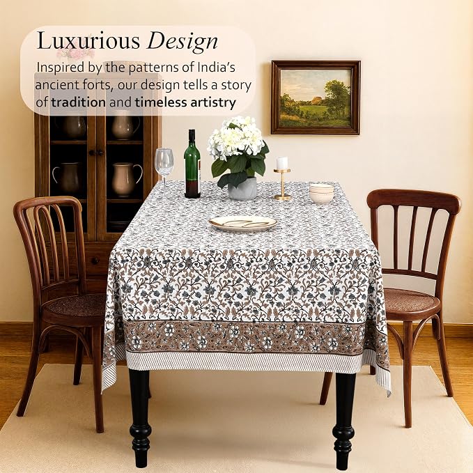 CPC Autumn Vine Tablecloth 100% Cotton 60x60 Inch Indian Block Print Rectangle - Image 2