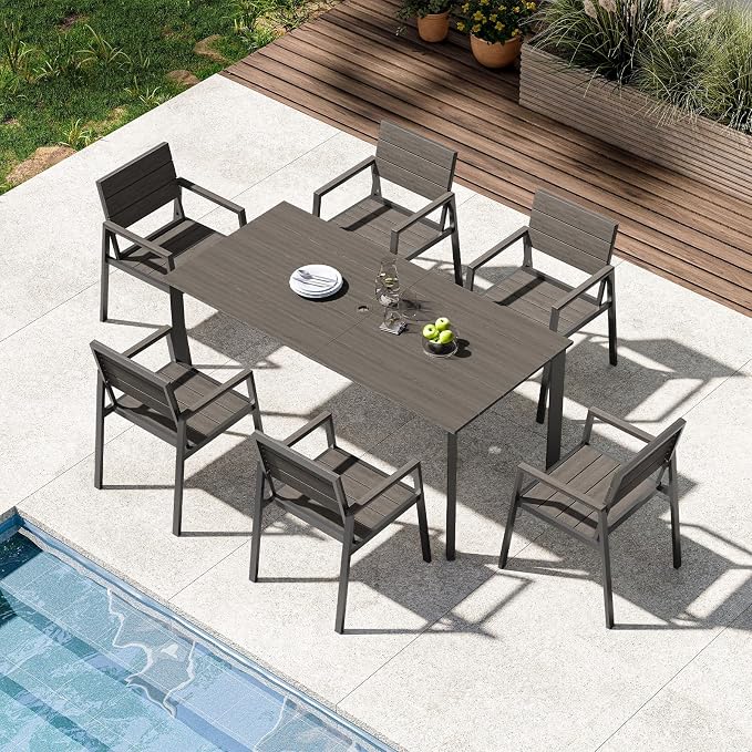 Patio Outdoor Dining Set for 6, Aluminum 7 Piece HDPS Outdooor Table and Chairs by ComfCove