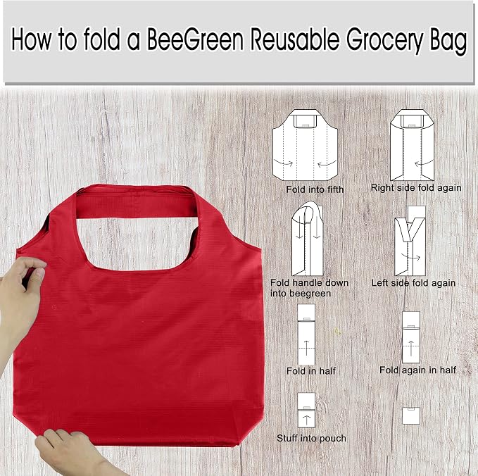 BeeGreen Christmas Red Reusable Grocery Bags Shopping Bags Bulk 10 Packs 50LBS - Image 4