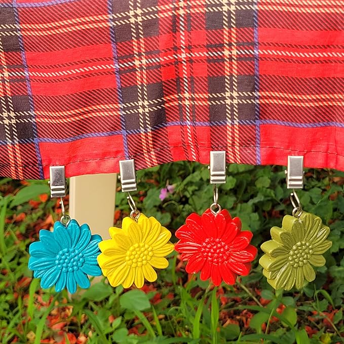 TwoFish Home Set of 4 Colorful Sunflower Resin Tablecloth Weights Clips - Image 6