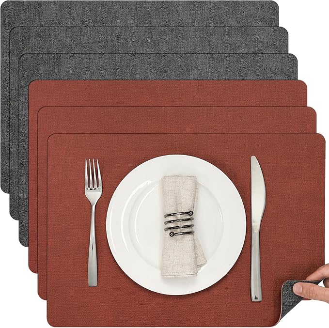 Myir JUN Placemats Dual Sided, Faux Leather Place Mats Set of 6 Indoor by MyirJUN