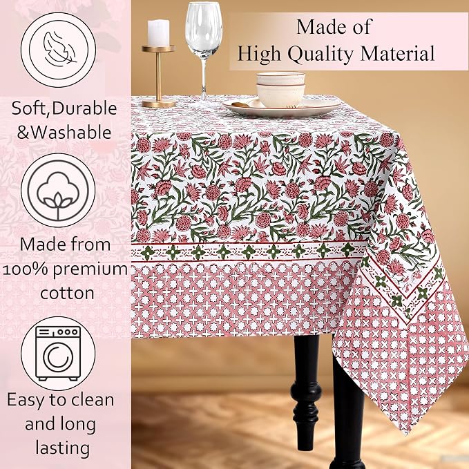 CPC Tablecloth 100% Cotton 72x140 Inch Indian Block Print Rectangle Table Cover - Image 7