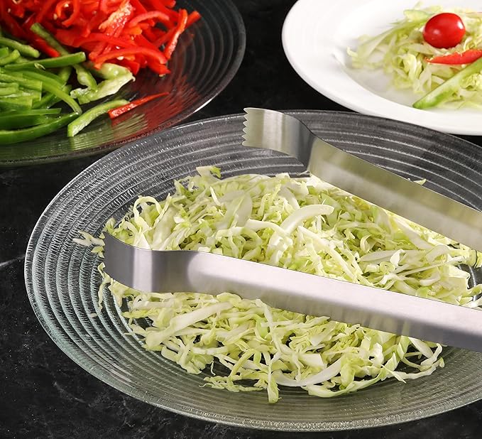 Serving Tongs, Stainless Steel with Serrated Tips, Satin Silver, 9 Inch