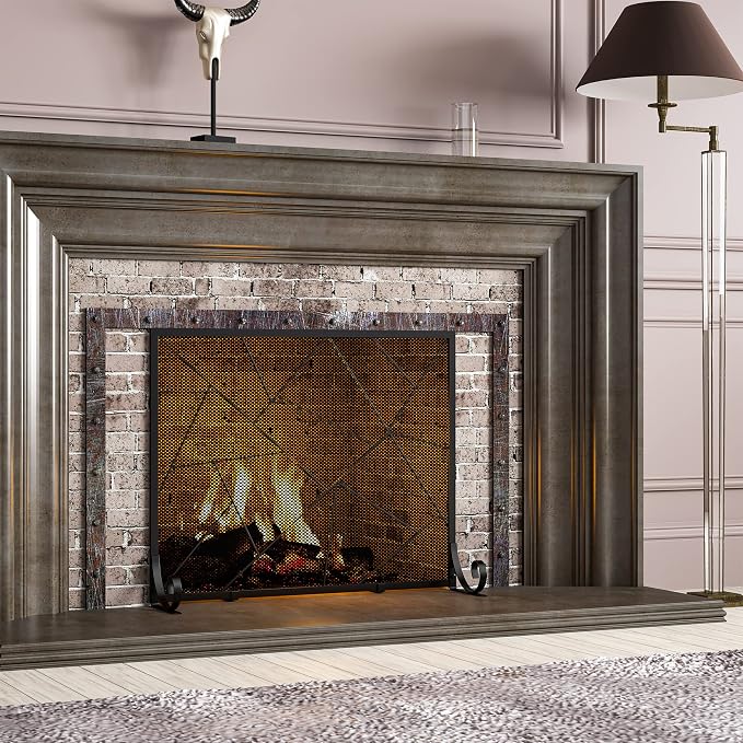 Fire Beauty Fireplace Screen Decorative Mesh Geometric Fire Spark Guard Gate - Image 4