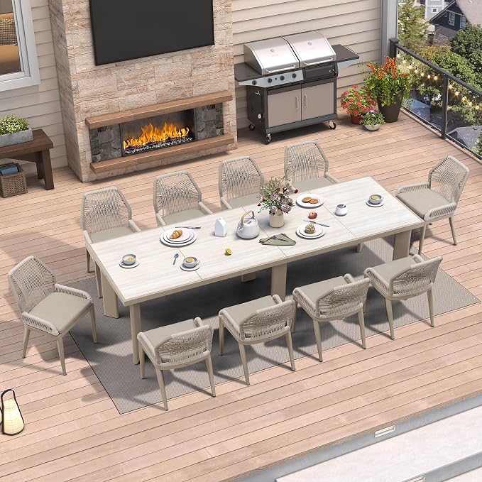 PURPLE LEAF 11 Pieces Patio Dining Set Aluminum Modern Rectangular Table and - Image 2