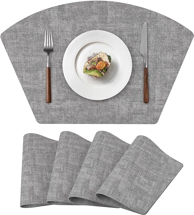 Round Table Placemats Set of 4, Faux Leather Wedge Shape Place Mats Heat by Wanlvhu