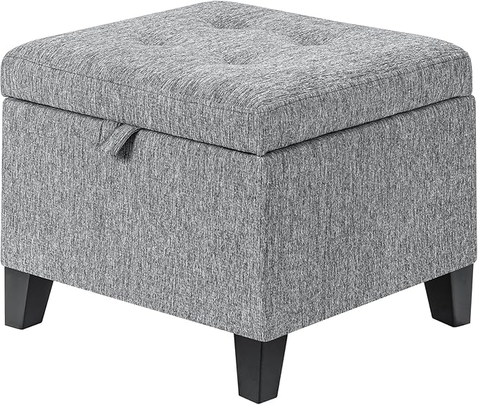 Adeco 17" Square Ottoman with Storage, Small Grey Storage Ottoman Foot Rest by Adeco