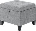 Adeco 17" Square Ottoman with Storage, Small Grey Storage Ottoman Foot Rest by Adeco