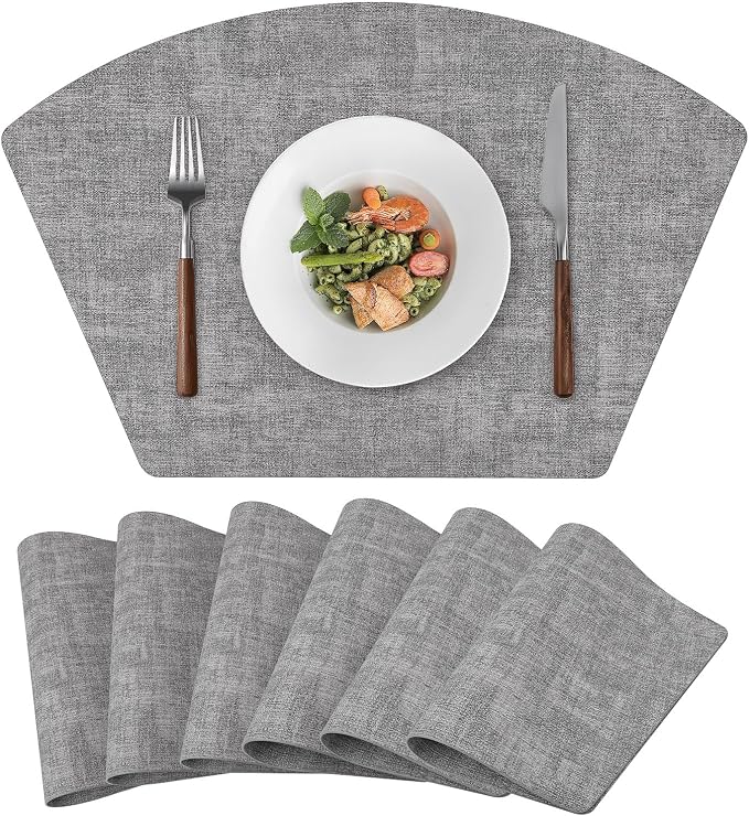 Round Table Placemats Set of 6, Faux Leather Wedge Shape Place Mats Heat by Wanlvhu