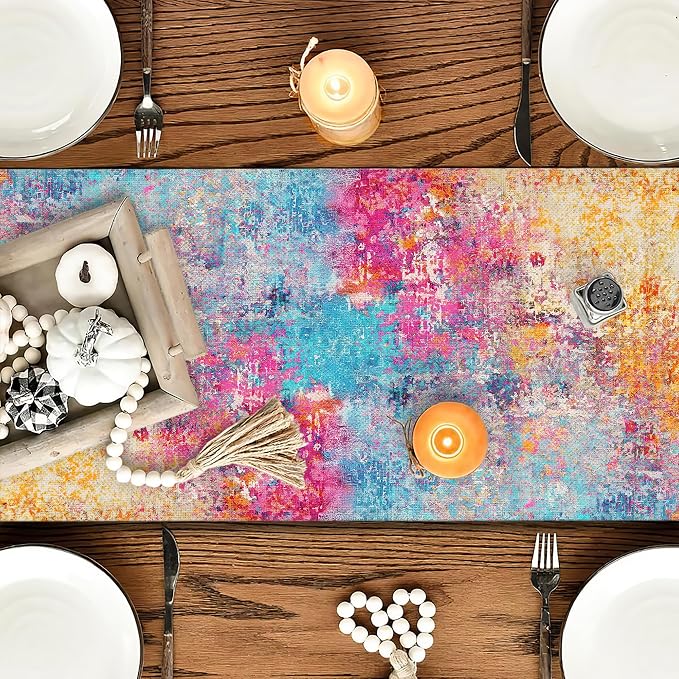 OYIMUA Modern Abstract Colorful Table Runner 13 x 72 Inches Summer Runners - Image 2