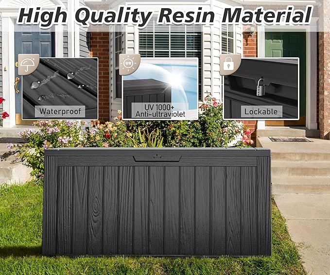 NUNU LAB 75 Gallon Outdoor Storage Box, Deck Box Resin Large Sturdy, Backyard - Image 3