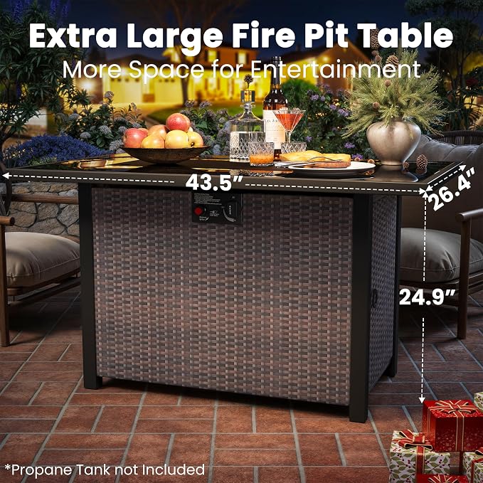 Propane Outdoor Fire Pit Table, Outdoor Gas FirePit W/Glass Wind Guard - Image 7