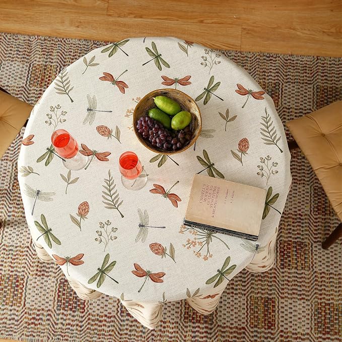 ISAENNE Designer Floral Linen Round Tablecloth, French Off White Elegant Table - Image 9