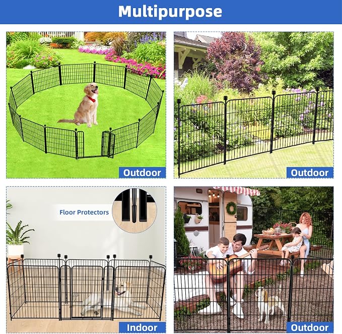 ADAVIN 32 in Garden Fences and Borders, 1 Gate+7 Panels Dog Fence Outdoor - Image 4