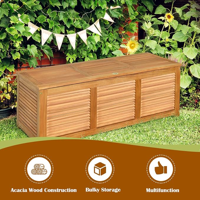 HAPPYGRILL 46 Gallon Acacia Wood Deck Box, Outdoor Storage Box Garden Tools Box - Image 5