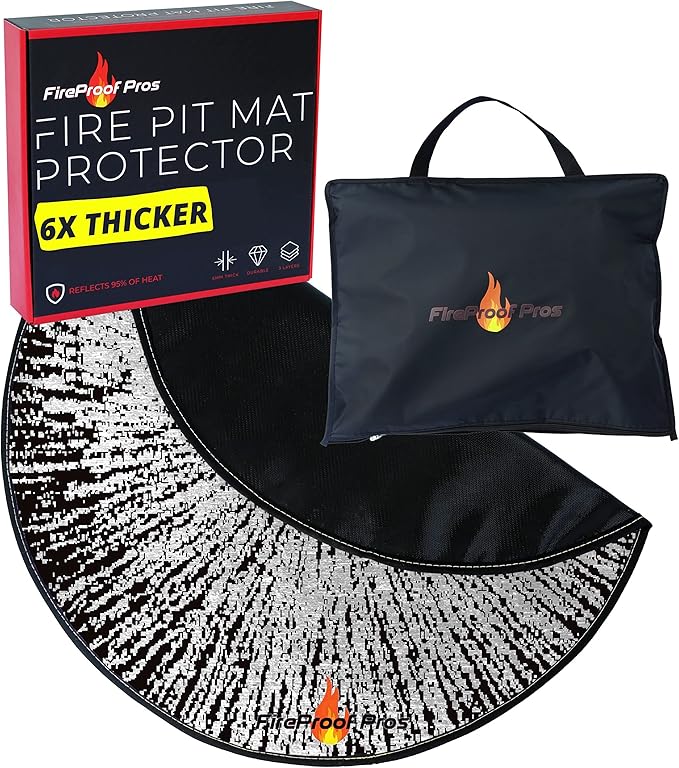 40 Inch Inferno Black Pattern Fire Pit mat. Decorative Heat and Ember Resistant by FireProofPros
