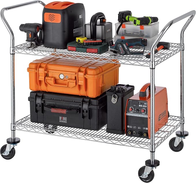 Finnhomy 2-Tier Commercial Grade Rolling Cart, Heavy Duty Utility Cart - Image 2