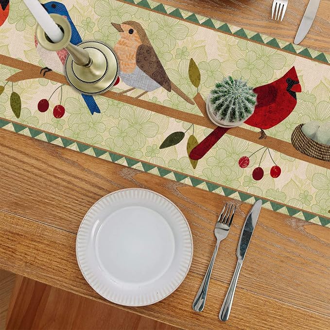 Seliem Summer Birds Tree Branches Table Runner, Cardinal Home Kitchen Dining - Image 3