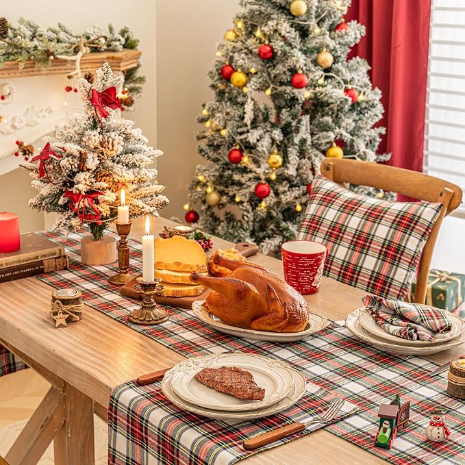 Red White Plaid Christmas Table Runner, Winter Holiday Table Runners 36 inches - Image 4