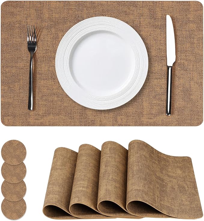 Vinyl Placemats Set of 4, Faux Leather Waterproof and Heat Resistant Place Mats by NCUE