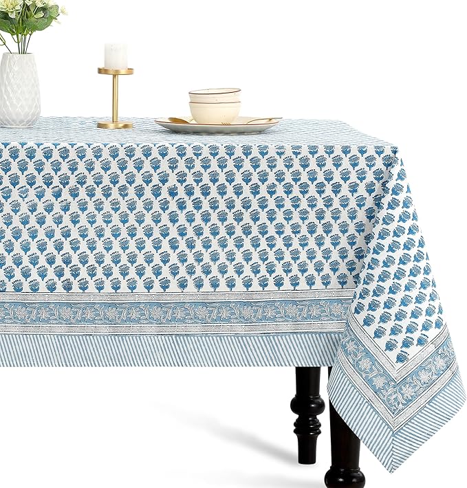 CPC Tablecloth 100% Cotton 60x90 Inch Indian Block Print Rectangle Table Cover by COTTONPRINTCLUB