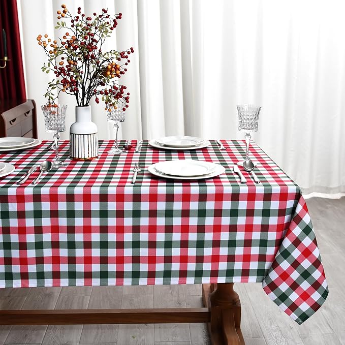 Red Gingham Christmas Plaid Tablecloth by Essifunia