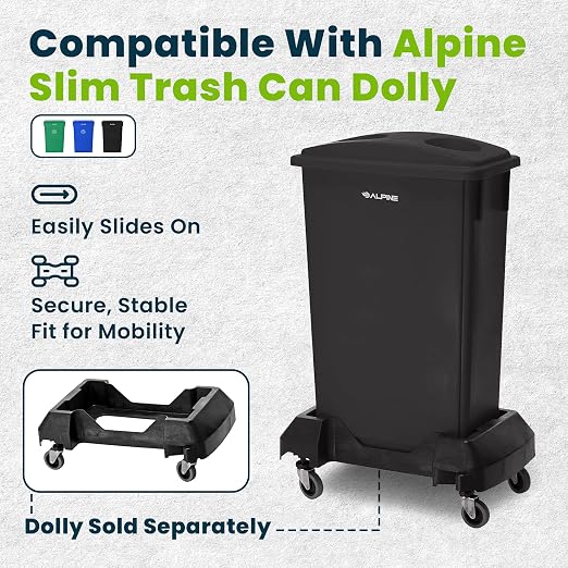 Alpine 23 Gallon Slim Recycling & Trash Bin Set – 3-Pack Blue/Black/Green - Image 8