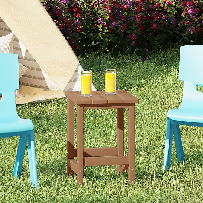 Costaelm Kids Outdoor Side Table, Small Patio HDPE Adirondack Square Table - Image 2