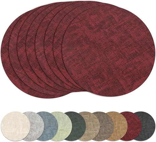 13"Round Placemats Set of 8, Reversible Faux Leather Heat Resistant Table Mats by NCUE
