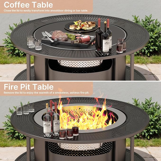 ALAULM 37 Inch Smokeless Fire Pit Tabletop, Stainless Steel Wood Burning Firepit - Image 8