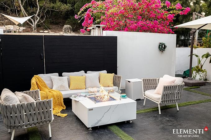 Elementi+ | Bianco Gas Fire Pit | Marble Porcelain & Metal Frame | 40" Square - Image 9