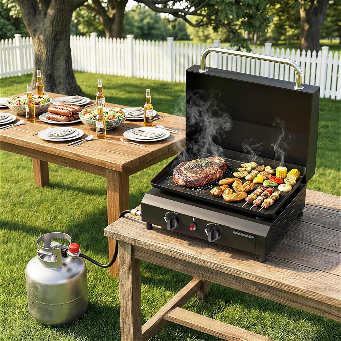 2 Burner BBQ Gas Griddle with Hood, 17.3 Inch Stainless Steel Portable - Image 2