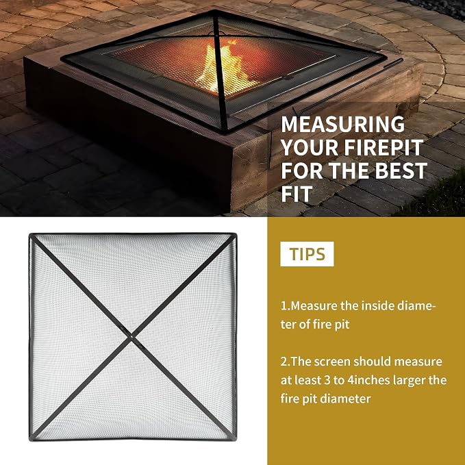 WeCooper Heavy Duty Fire Pit Spark Screen Cover, 36in Steel Mesh Square Fire - Image 7