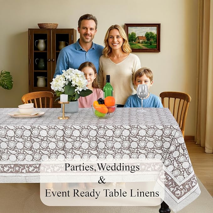 CPC Rustic Brown Tablecloth 100% Cotton 60x60 Inch Indian Block Print Rectangle - Image 3