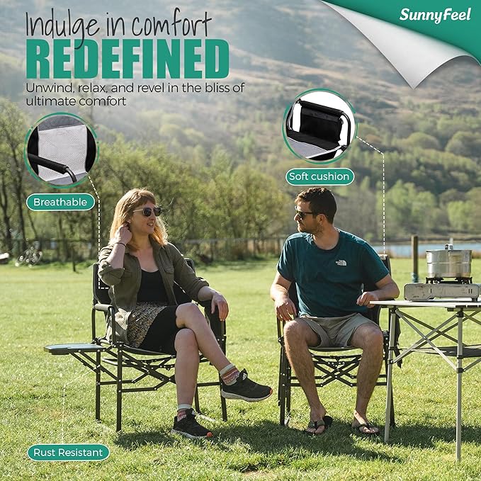 Folding Camping Chairs 2-Pack, Black, 500 lb Capacity