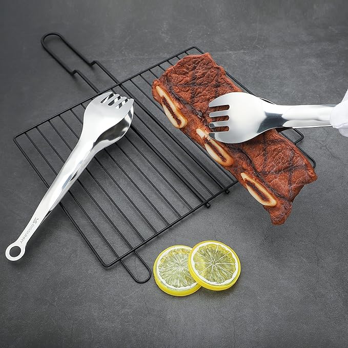 Serving Tongs, 9 Inch Stainless Steel Buffet Tongs, Silver