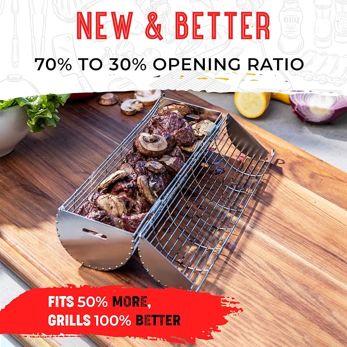 Rolling Grill Basket, New Opening Design, Extra Sturdy Cylinder Grilling Basket - Image 6