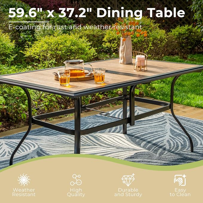 Outdoor Patio Dining Table for 6, All Weather Wrought Iron Black Outdoor Table - Image 4