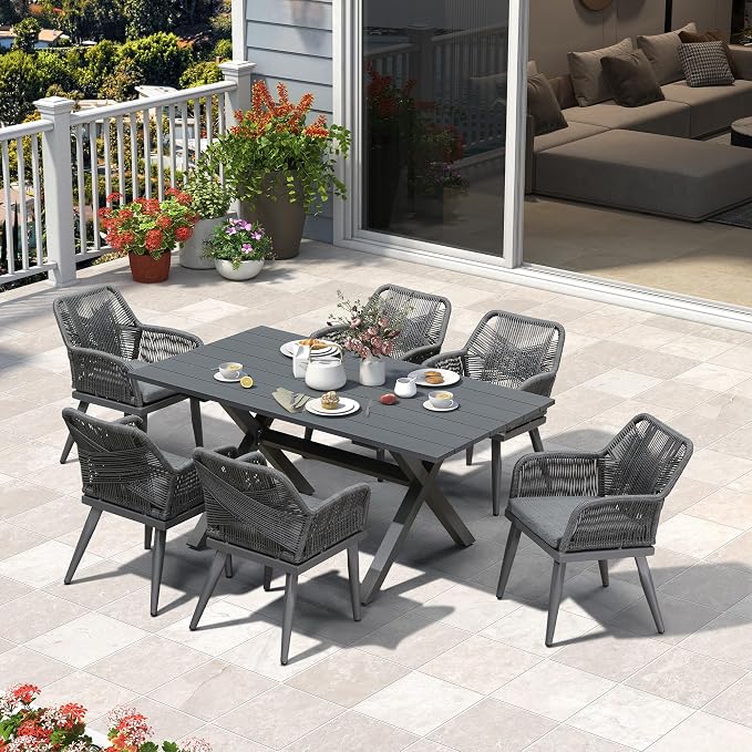 PURPLE LEAF 7 Pieces Outdoor Dining Set All-Weather PE Rattan Outdoor Patio - Image 2