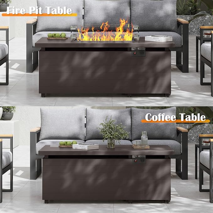 Sundale Outdoor 51 Inch Outdoor Fire Pit Table, 000BTU Rectangle Propane Fire - Image 6