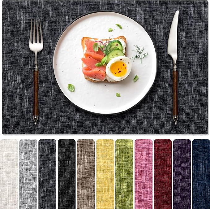 Blue Forest Placemats Set of 6, Dual-Layered Thickened Faux Linen Cloth Place by BlueForest