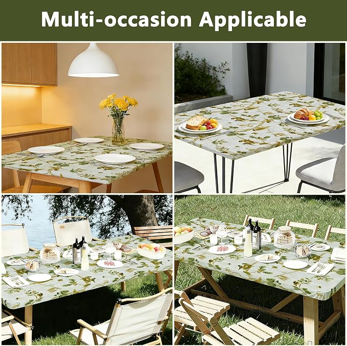 Rectangle Picnic Table Cloth, Elastic Waterproof Fitted Vinyl Tablecloths - Image 7